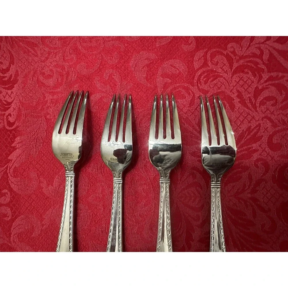 4 Hampton NOBILITY 4 Tine Dinner Forks 7 1/4” Stainless Flatware 18/10 NICE